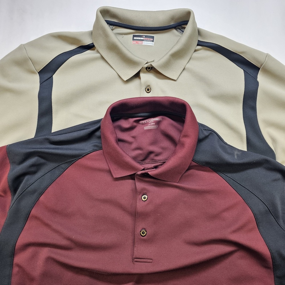 Grand Slam Performance LOT OF 2 Polo Shirts Men's XXL Tan Burgundy Short Sleeve